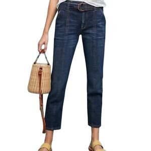 Anthropologie Pilcro Belted High Rise Slim Straight Ankle Denim Jeans Size 28